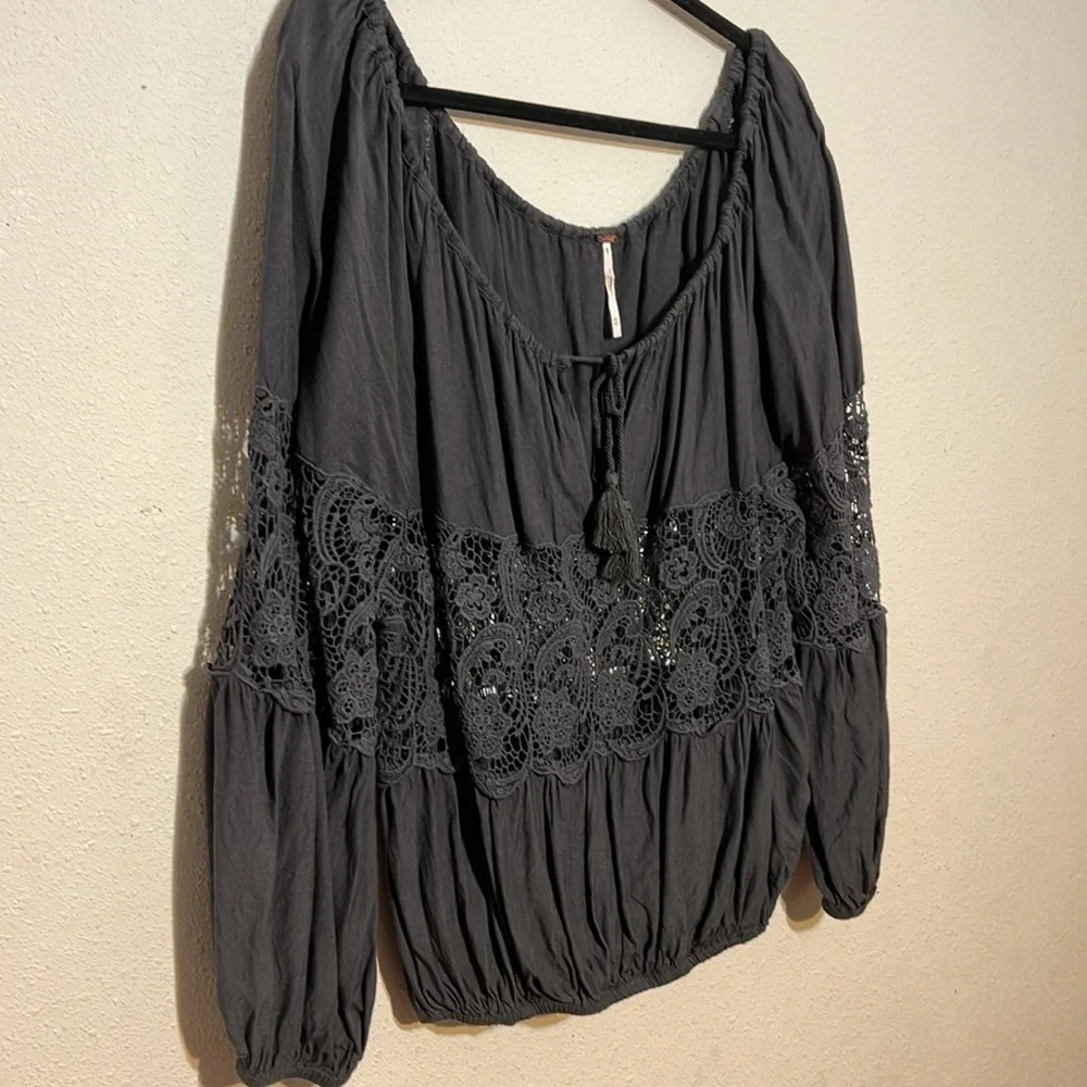 Free People Peasant Lace Top Boho Blouse Rodeo Prairie Size XSmall